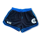 DPOYW Black & Royal Blue basketball short in short women's cut flat lay front