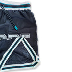 Black basketball shorts showing detail of inner lining
