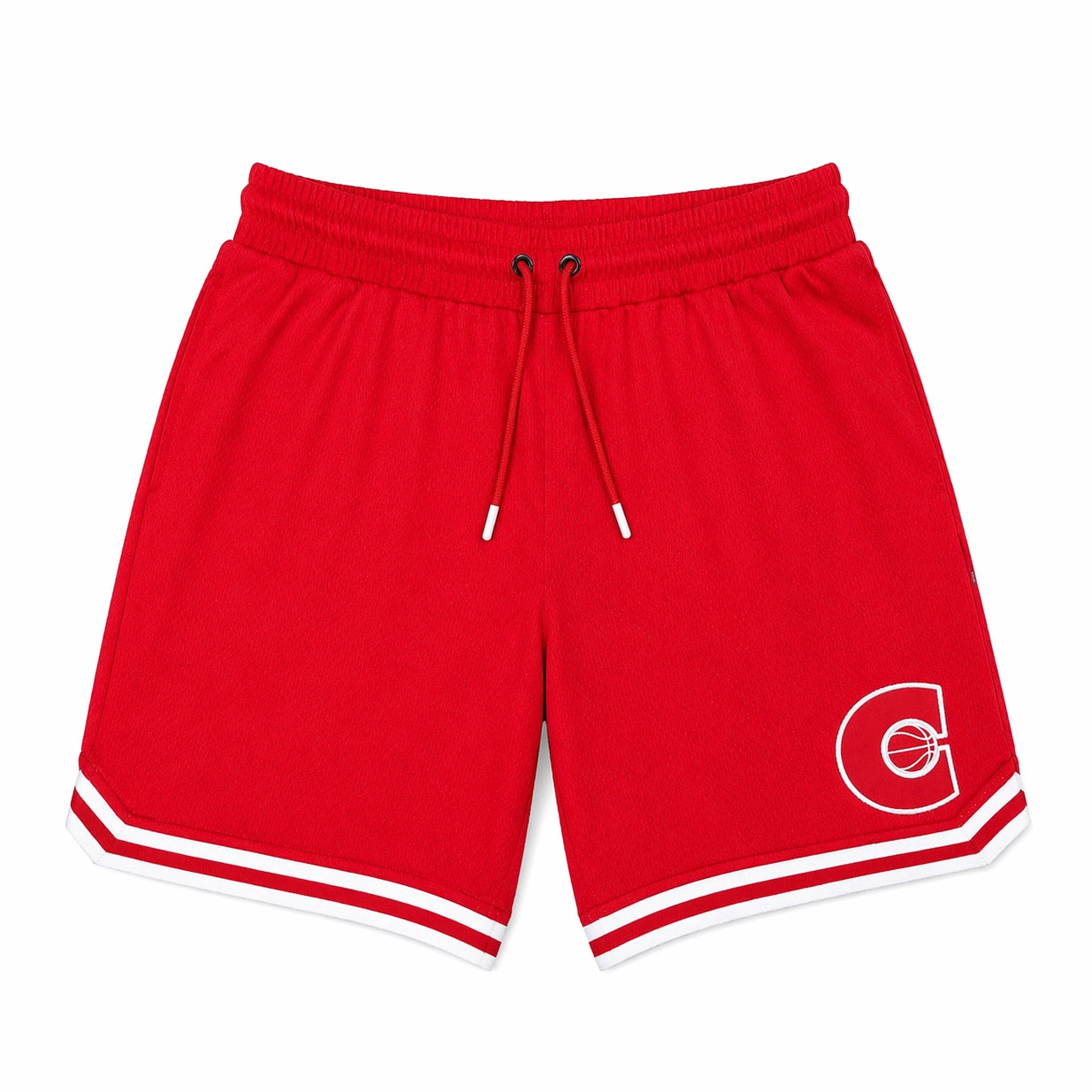 Red shorts with a logo on a white background
