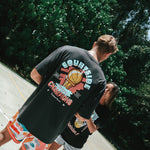 NBL Player Nelson Kahler and Gabi wearing the Courtside Champs Tee in Faded Black colour.