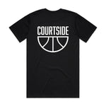 COURTSIDE black tee with white large print on back.