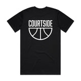 COURTSIDE black tee with white large print on back.