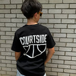 COURTSIDE black tee with white large print on back.