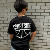 COURTSIDE black tee with white large print on back.