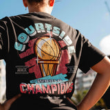 back of the champs tee shown detail on female basketball player