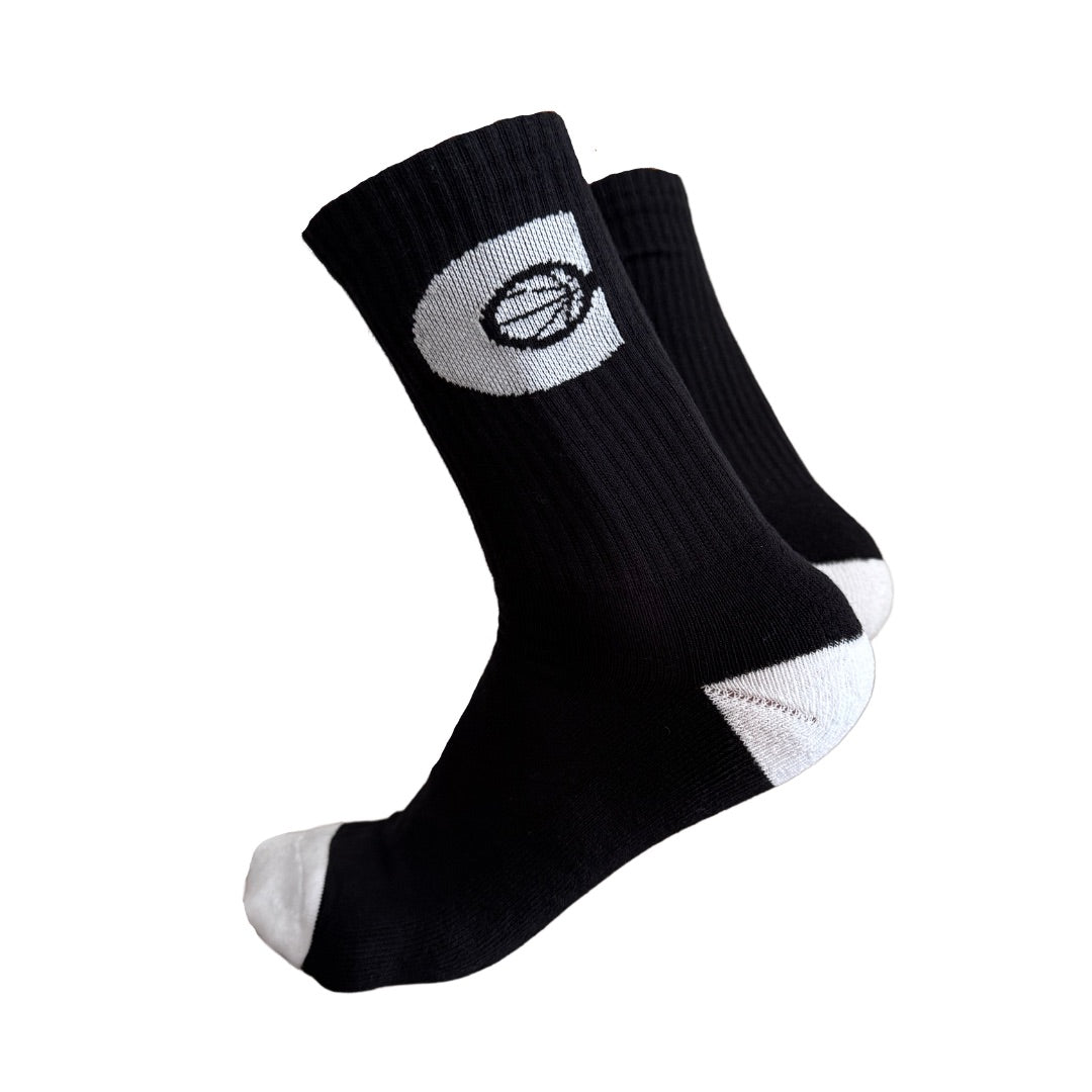Black Courtside socks with with icon logo C with basketball inside C