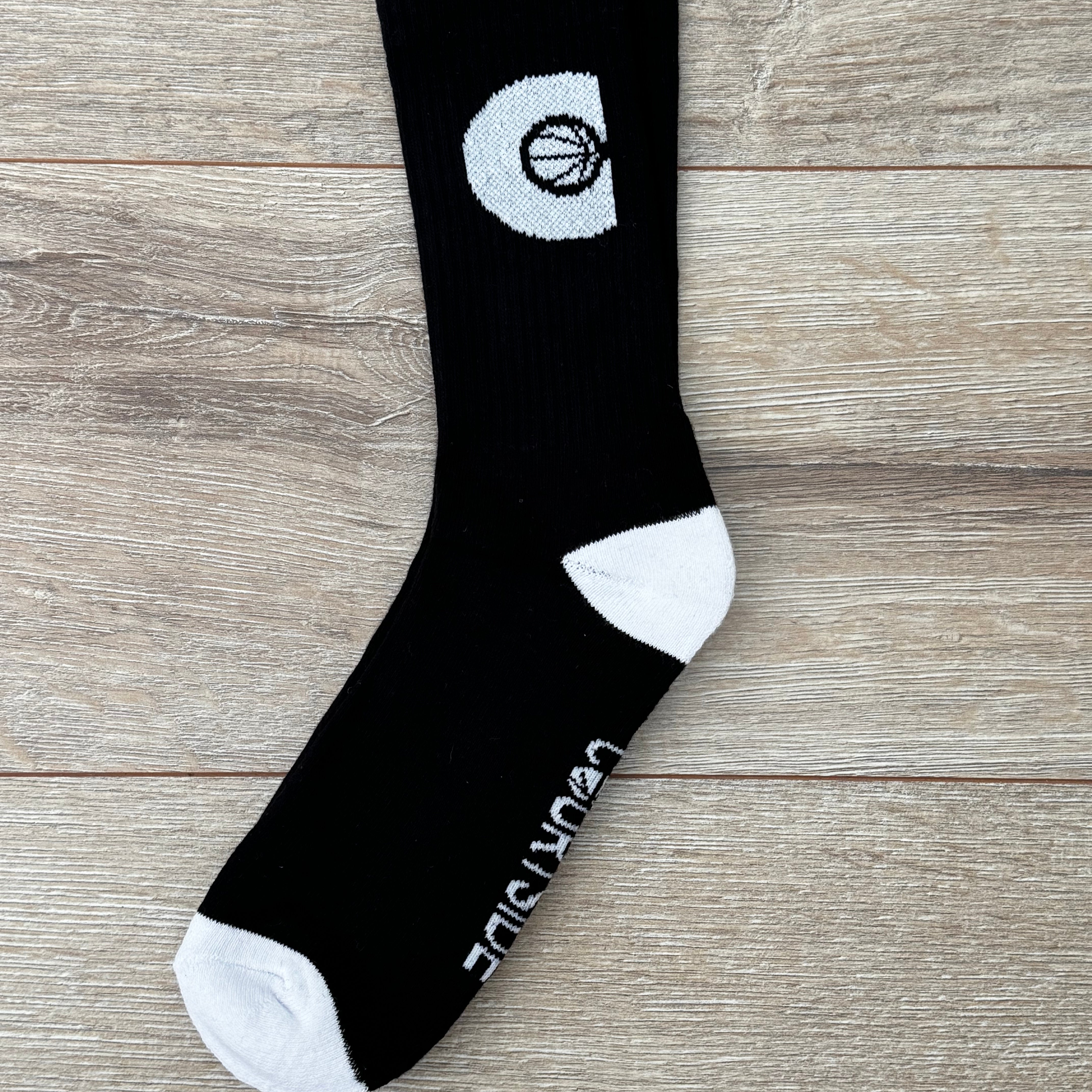 Black Courtside socks with with icon logo C with basketball inside C