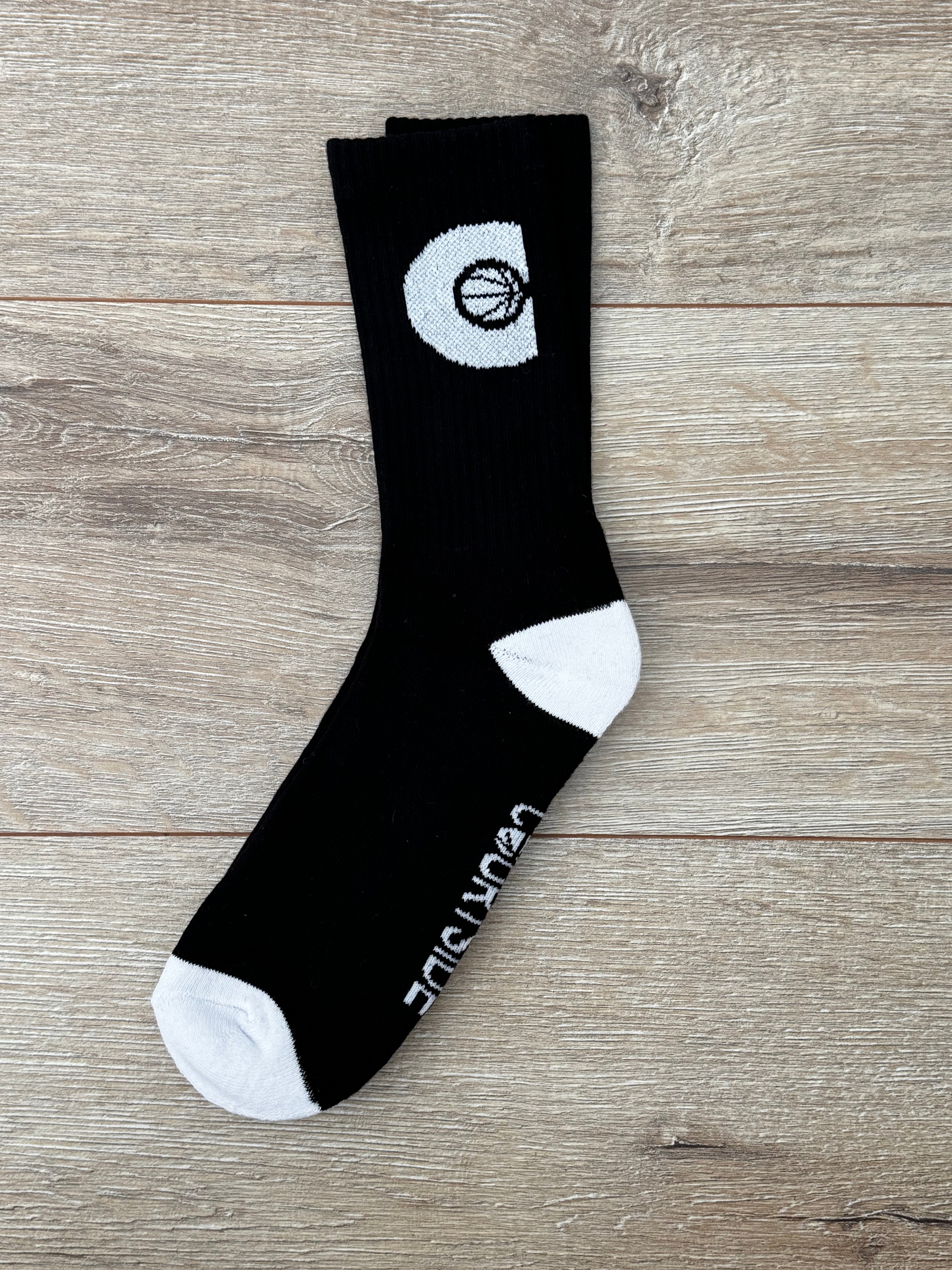 Black Courtside socks with with icon logo C with basketball inside C