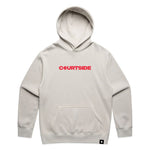 Courtside Lay Up Hoodie in faded bone - flat on white background with red logo