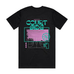 Courtside Vibes Tee in black - back view showing graphic logo detail