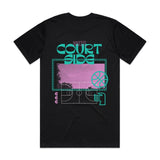 Courtside Vibes Tee in black - back view showing graphic logo detail