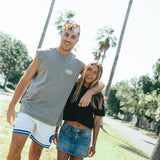 DPOY cream with royal blue detail Courtside basketball shorts shown on NBL Player Nelson Kahler 