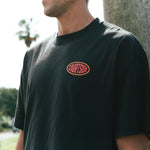 Courtside Streetball Tee in faded black - front view showing logo detail